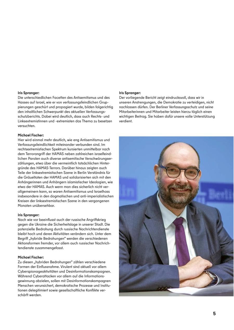 Seite 5 des Verfassungsschutzbericht 2023 Berlin