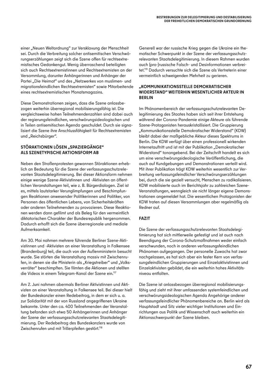 Seite 67 des Verfassungsschutzbericht 2023 Berlin
