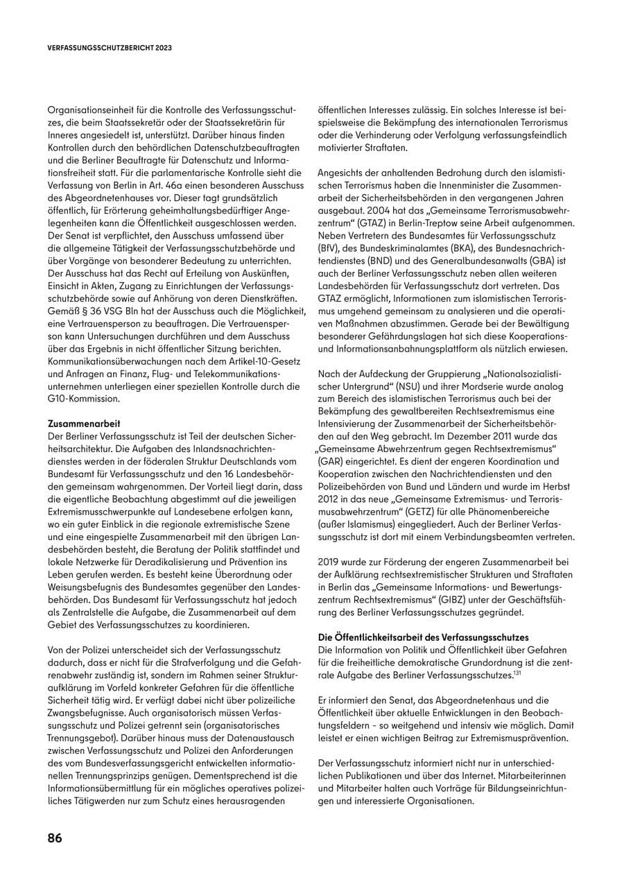 Seite 86 des Verfassungsschutzbericht 2023 Berlin