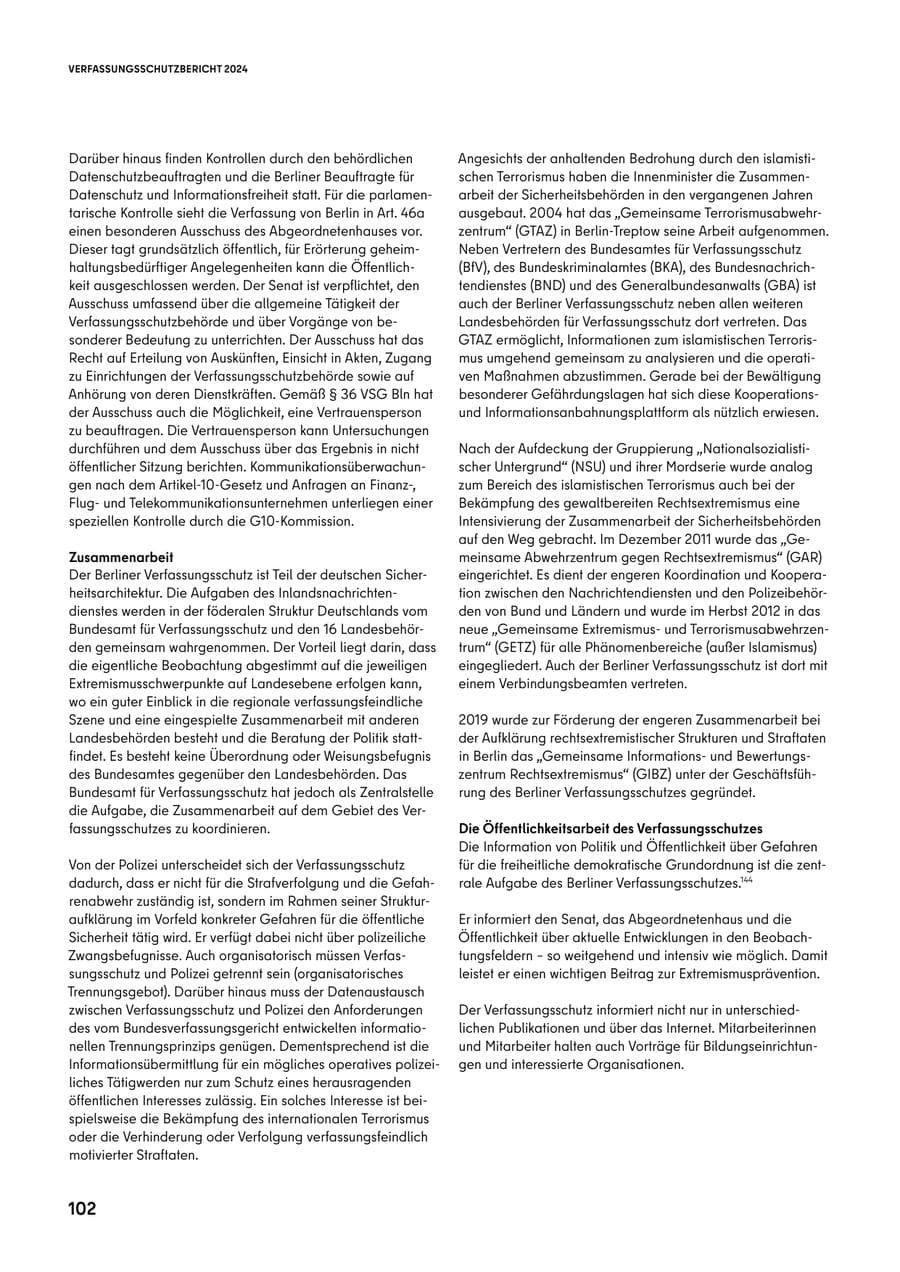 Seite 102 des Verfassungsschutzbericht 2024 Berlin