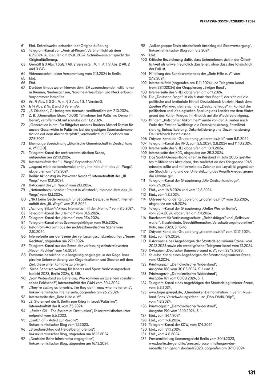 Seite 131 des Verfassungsschutzbericht 2024 Berlin