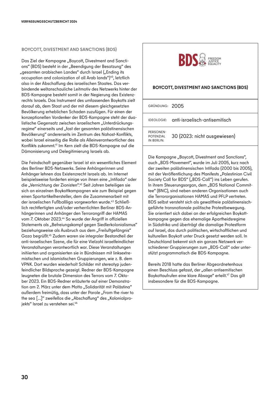 Seite 30 des Verfassungsschutzbericht 2024 Berlin