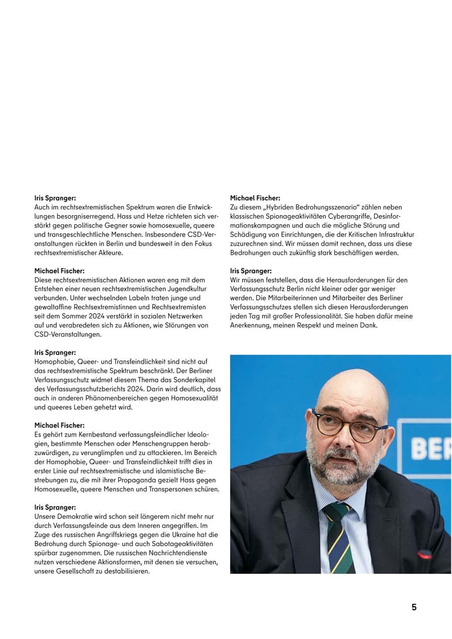 Seite 5 des Verfassungsschutzbericht 2024 Berlin