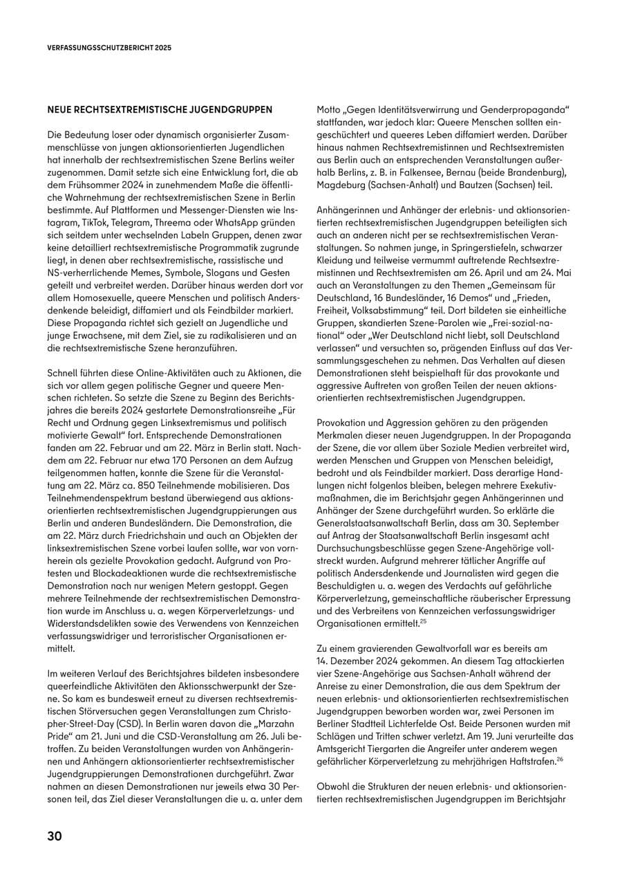 Seite 30 des Verfassungsschutzbericht 2025 Berlin
