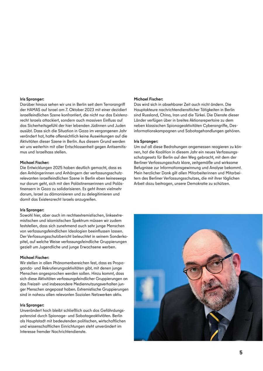 Seite 5 des Verfassungsschutzbericht 2025 Berlin