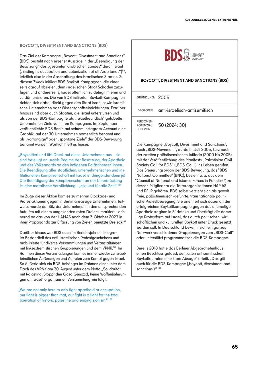 Seite 65 des Verfassungsschutzbericht 2025 Berlin