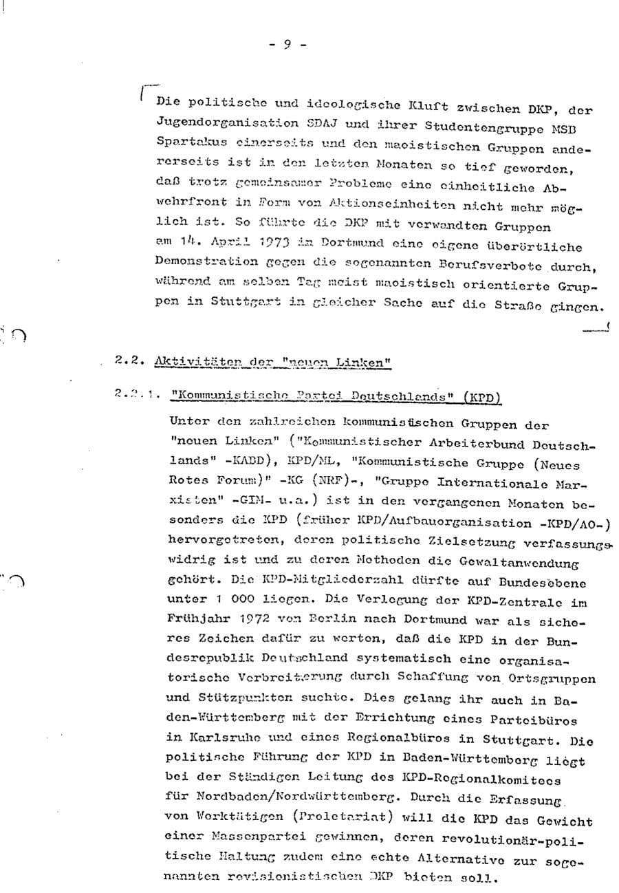 Seite 11 des Verfassungsschutzbericht 1973 Baden-Württemberg