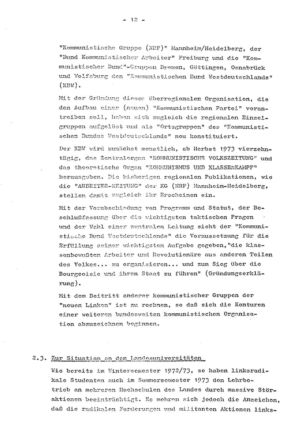 Seite 14 des Verfassungsschutzbericht 1973 Baden-Württemberg