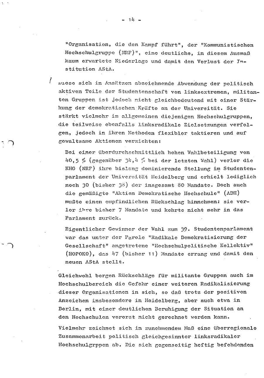 Seite 16 des Verfassungsschutzbericht 1973 Baden-Württemberg