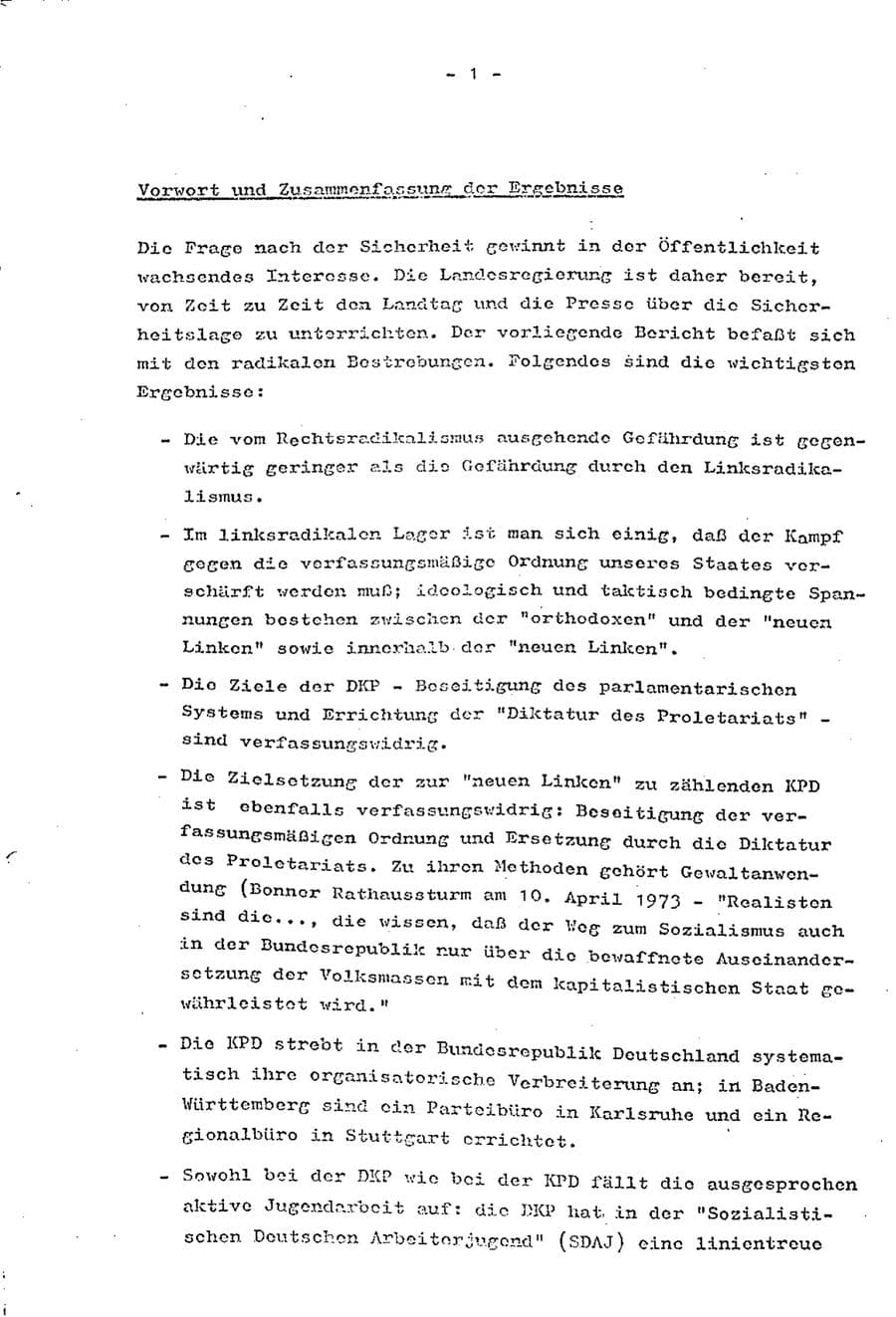 Seite 3 des Verfassungsschutzbericht 1973 Baden-Württemberg