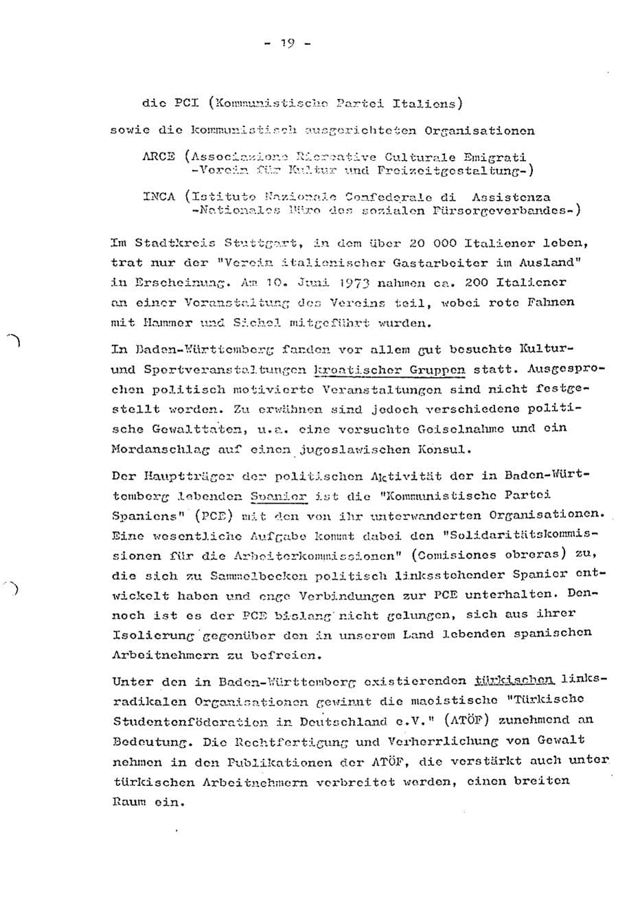Seite 21 des Verfassungsschutzbericht 1973 Baden-Württemberg