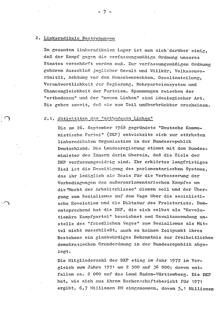 Seite 9 des Verfassungsschutzbericht 1973 Baden-Württemberg