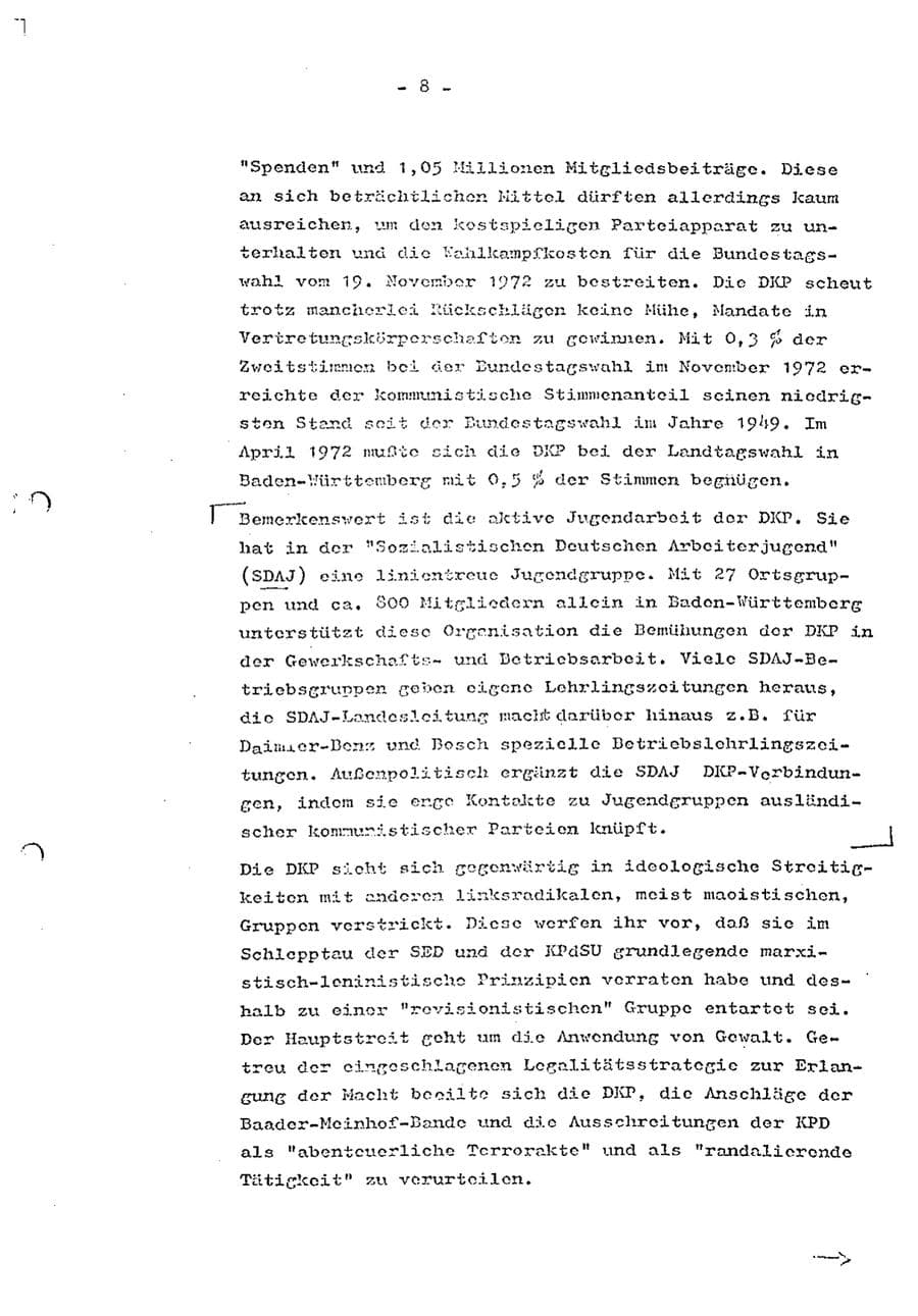 Seite 10 des Verfassungsschutzbericht 1973 Baden-Württemberg