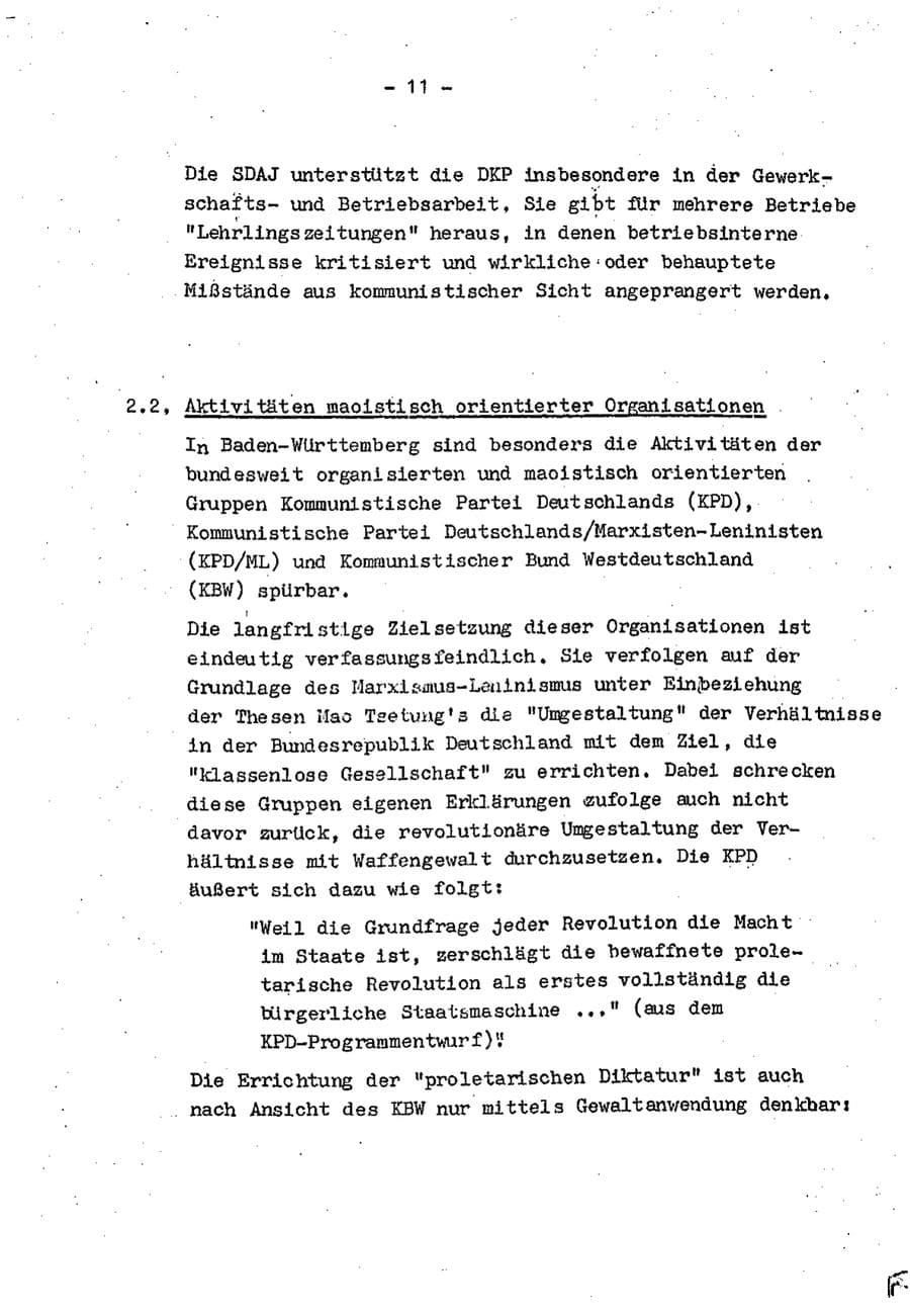 Seite 13 des Verfassungsschutzbericht 1974 Baden-Württemberg