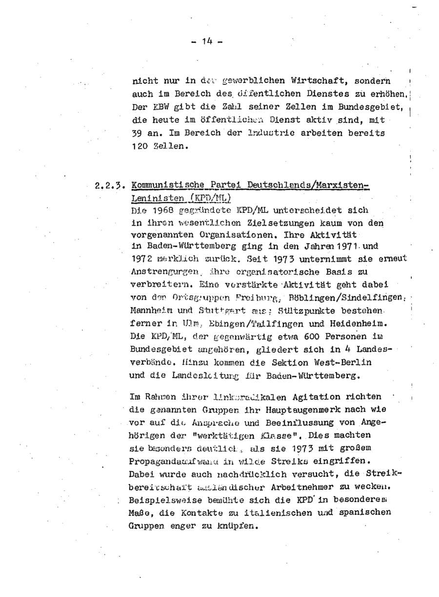 Seite 16 des Verfassungsschutzbericht 1974 Baden-Württemberg