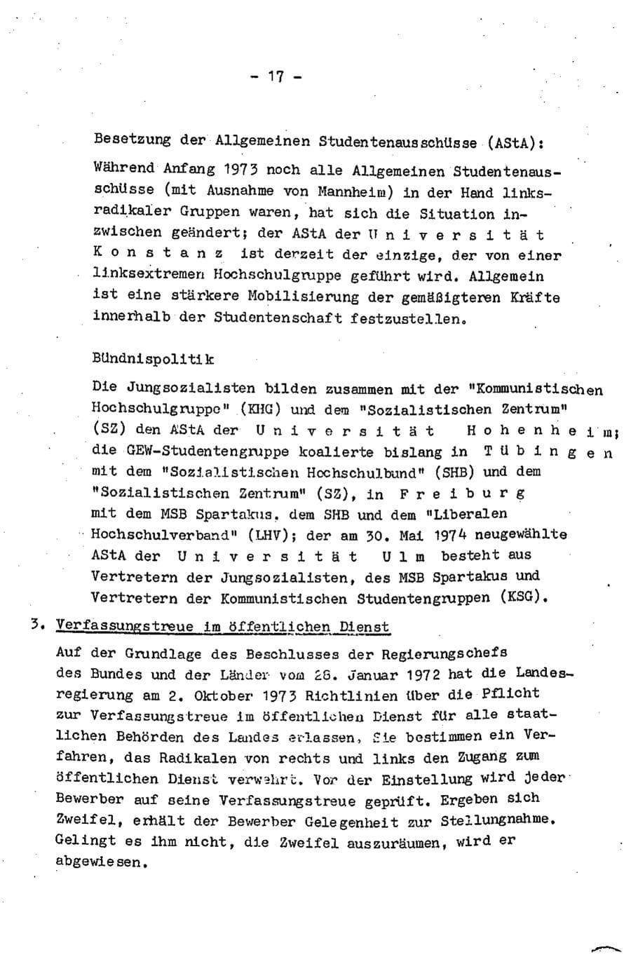 Seite 19 des Verfassungsschutzbericht 1974 Baden-Württemberg