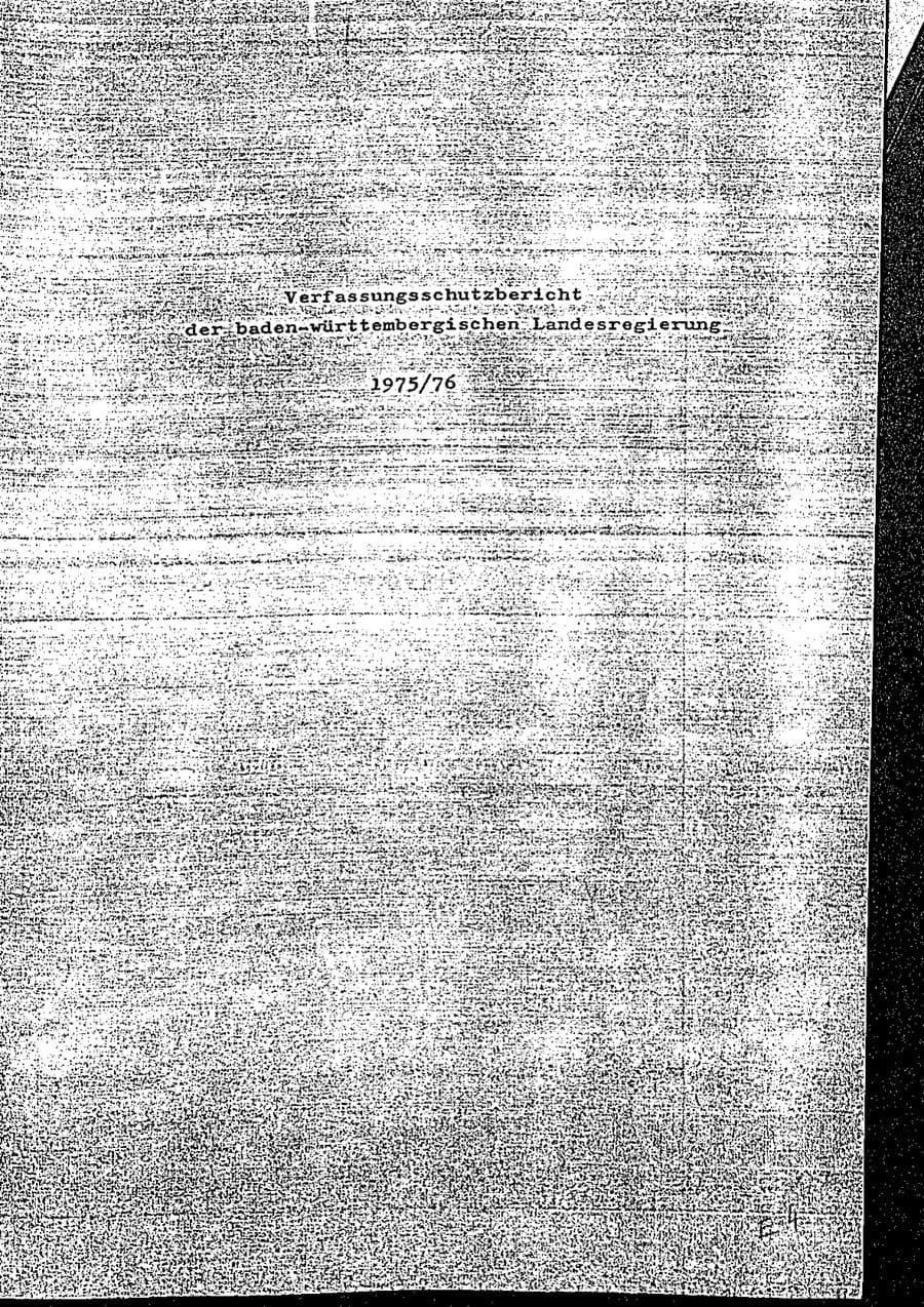 Seite 1 des Verfassungsschutzbericht 1975 Baden-Württemberg
