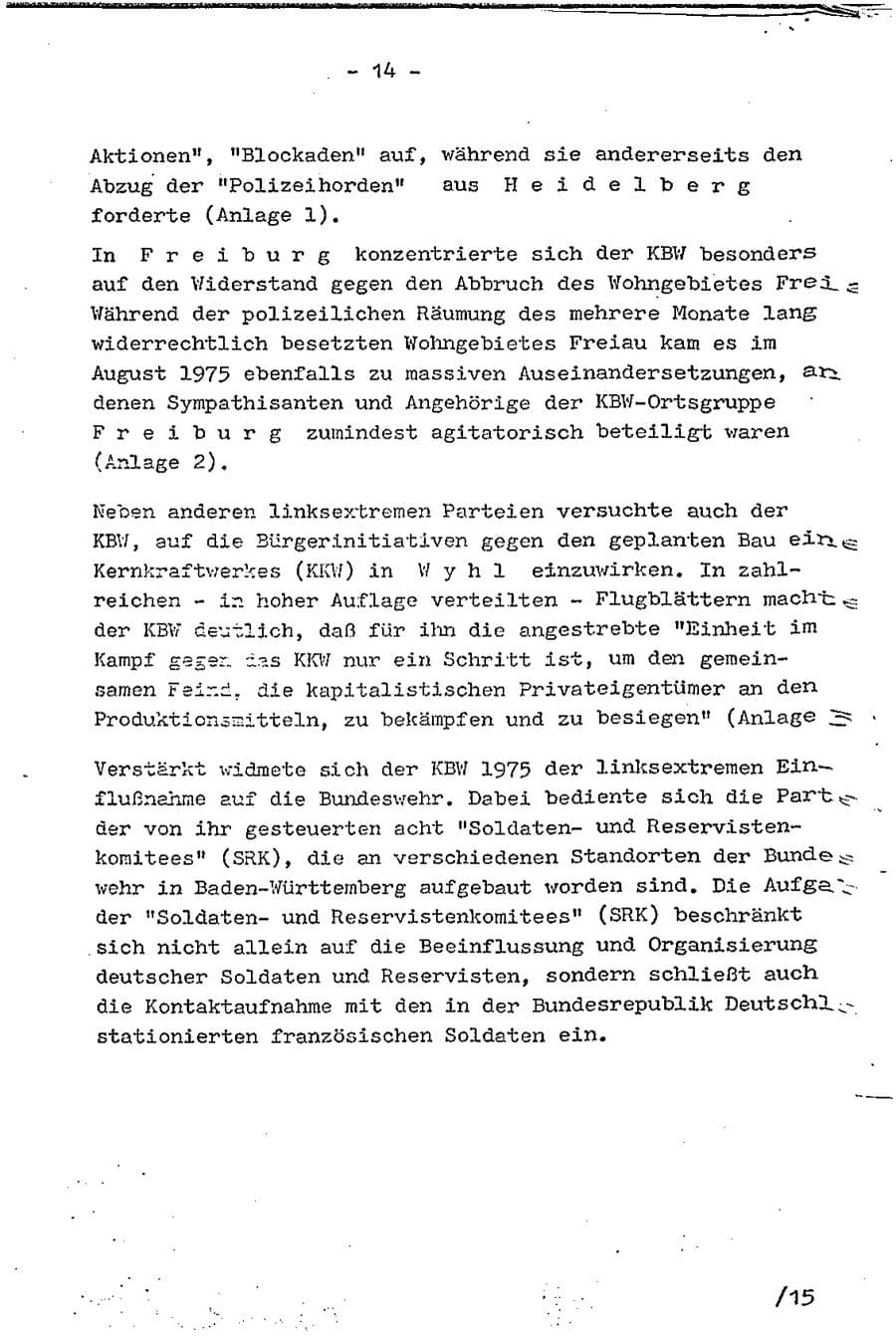 Seite 19 des Verfassungsschutzbericht 1975 Baden-Württemberg
