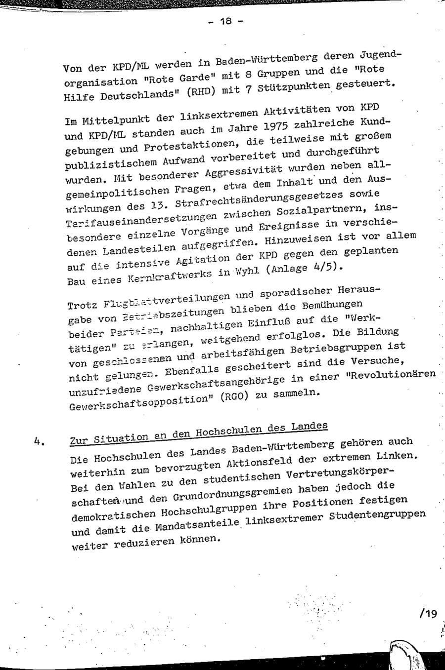 Seite 33 des Verfassungsschutzbericht 1975 Baden-Württemberg