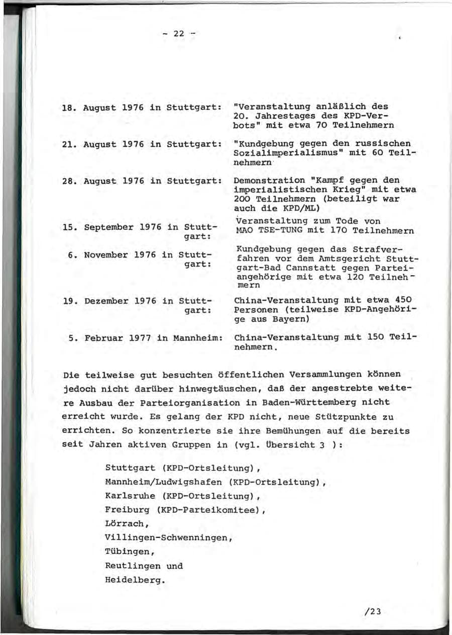 Seite 40 des Verfassungsschutzbericht 1976 Baden-Württemberg