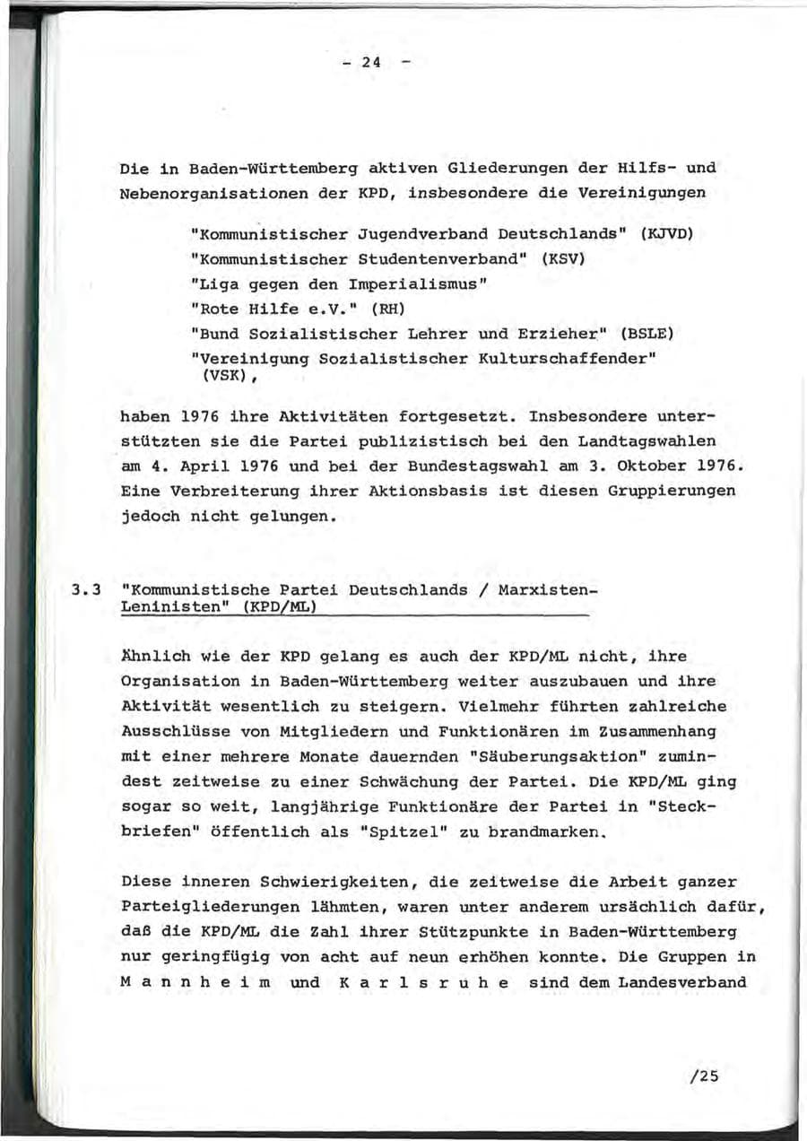 Seite 44 des Verfassungsschutzbericht 1976 Baden-Württemberg