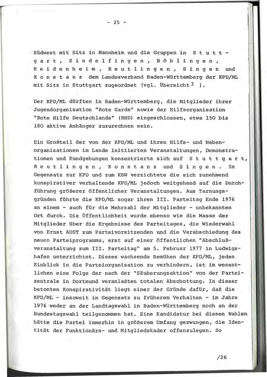 Seite 47 des Verfassungsschutzbericht 1976 Baden-Württemberg