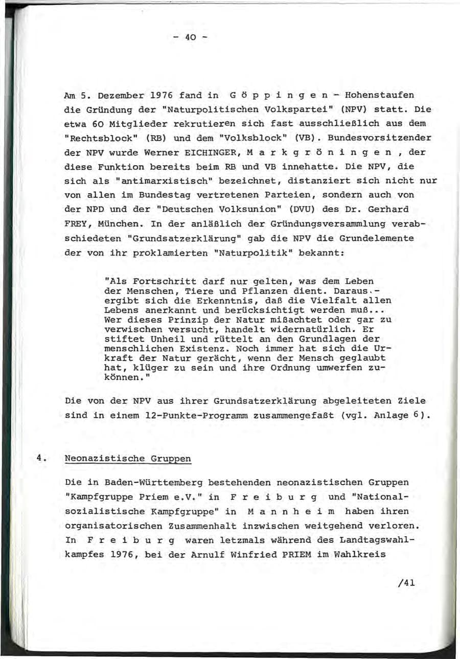 Seite 70 des Verfassungsschutzbericht 1976 Baden-Württemberg