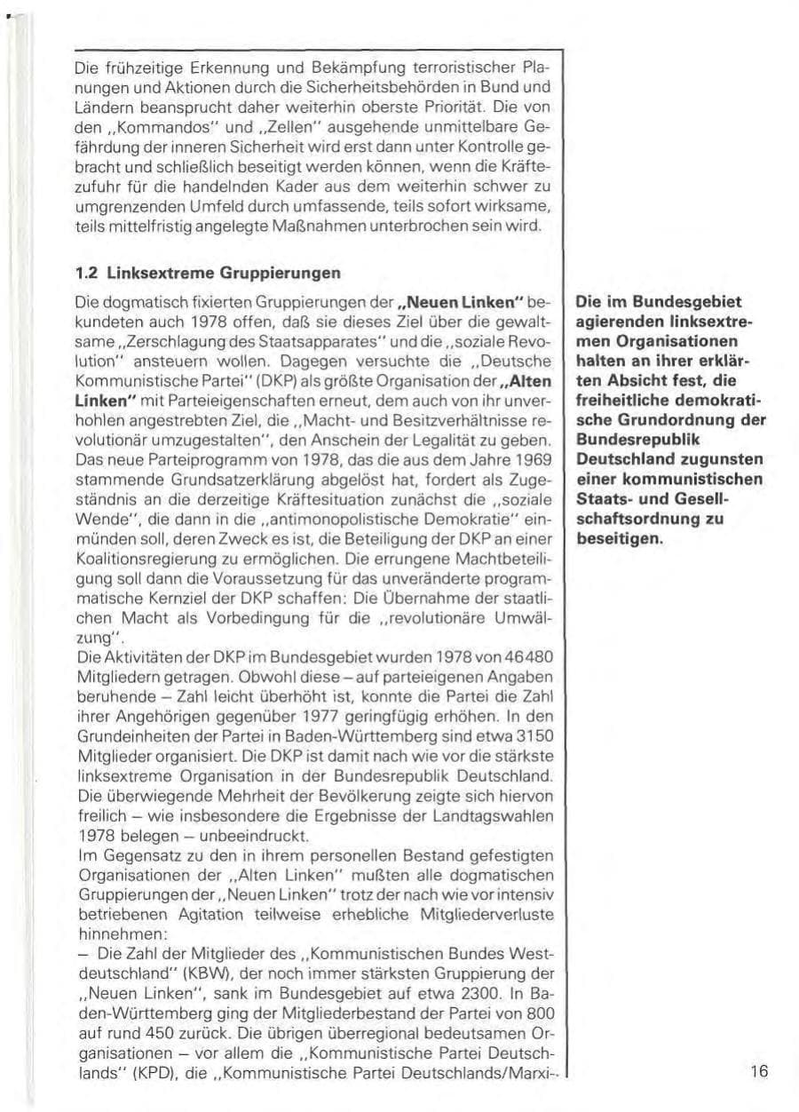 Seite 19 des Verfassungsschutzbericht 1978 Baden-Württemberg