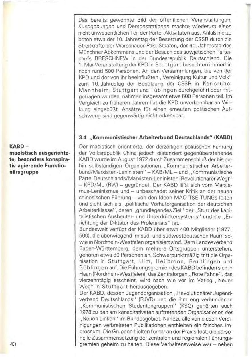 Seite 46 des Verfassungsschutzbericht 1978 Baden-Württemberg