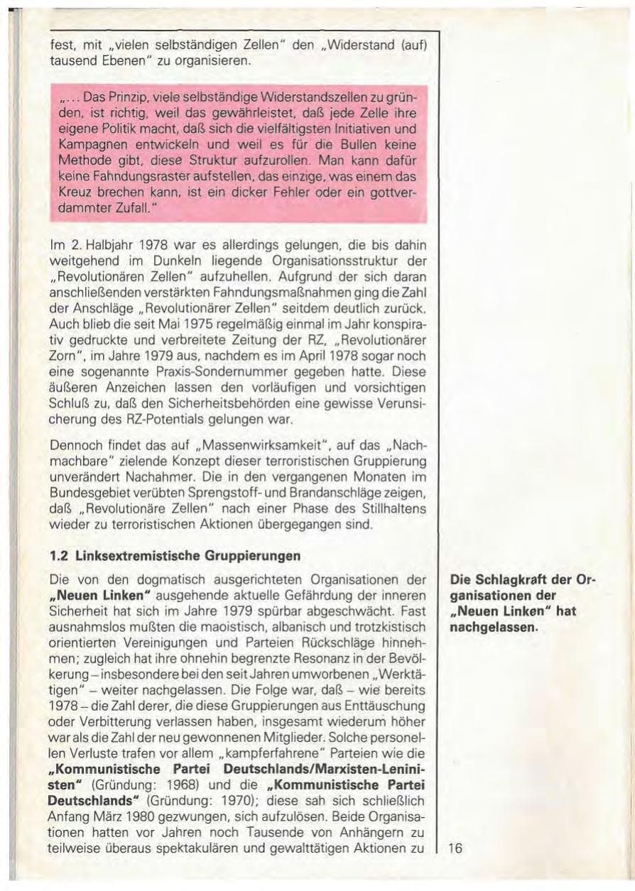 Seite 18 des Verfassungsschutzbericht 1979 Baden-Württemberg