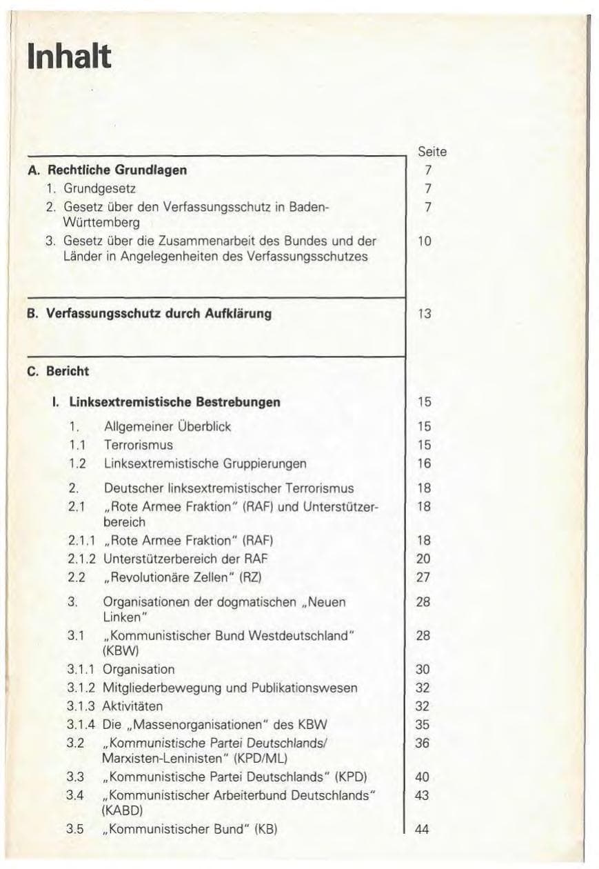 Seite 5 des Verfassungsschutzbericht 1979 Baden-Württemberg