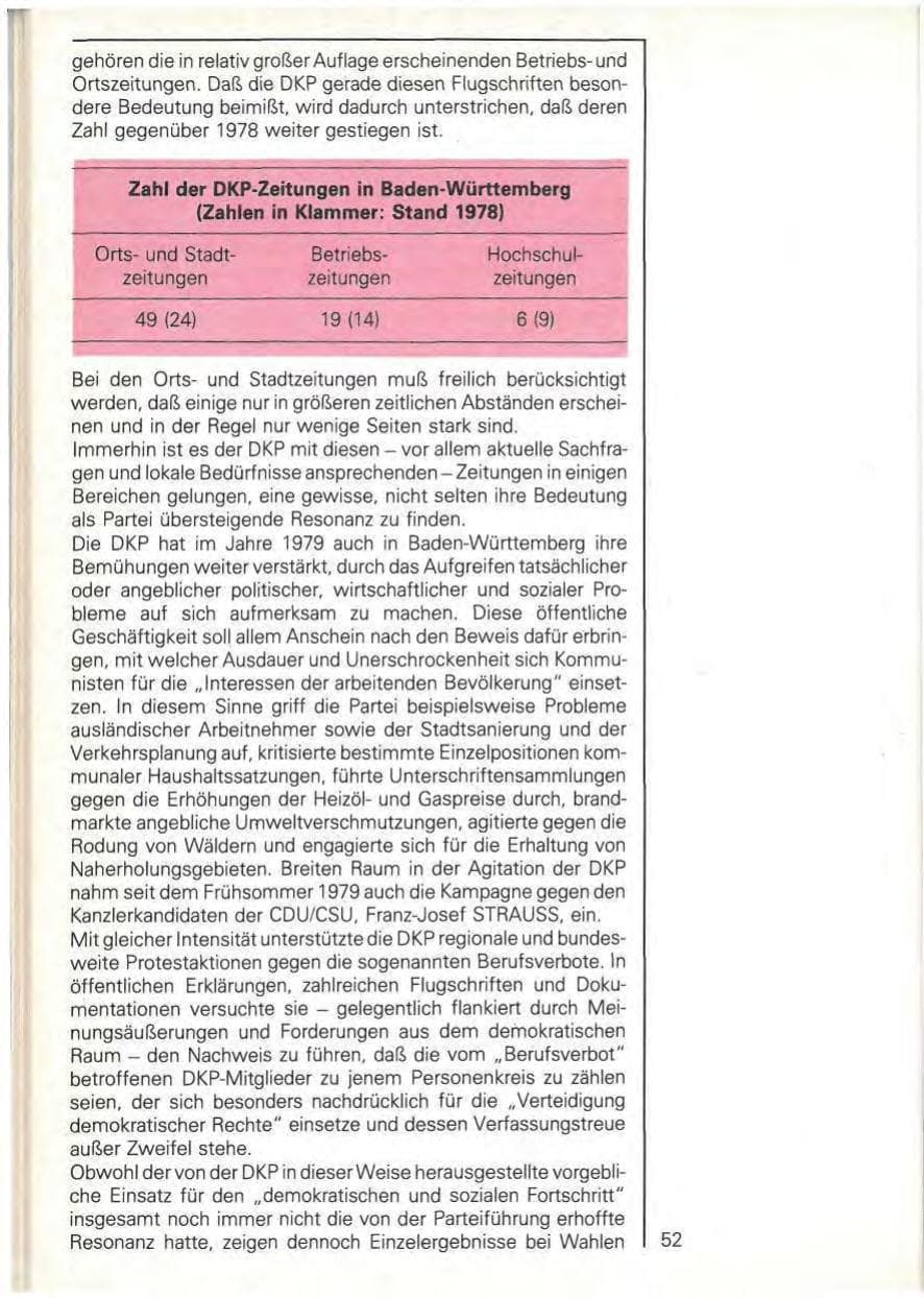 Seite 54 des Verfassungsschutzbericht 1979 Baden-Württemberg