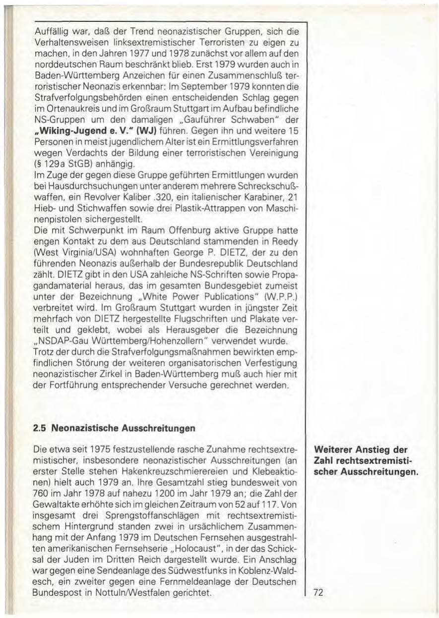 Seite 74 des Verfassungsschutzbericht 1979 Baden-Württemberg