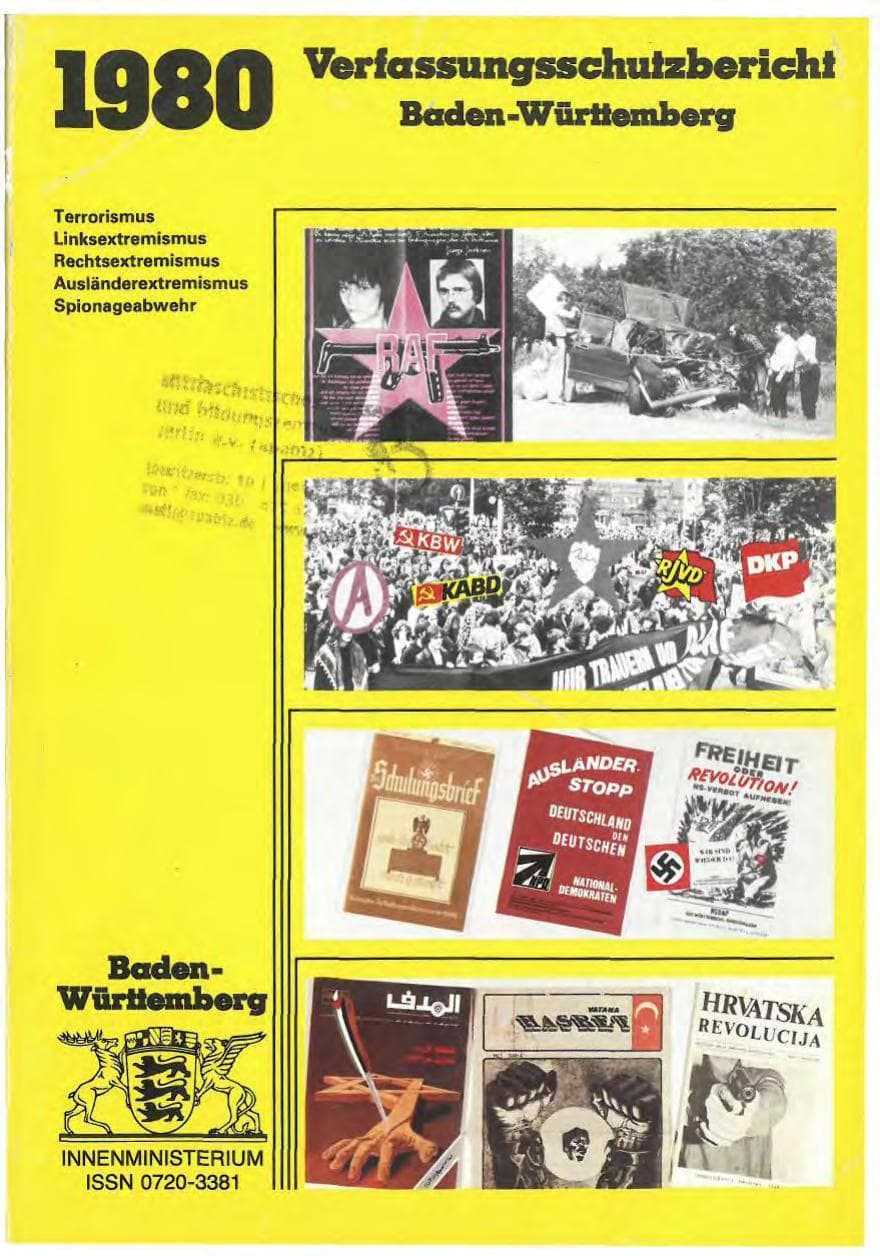 Seite 1 des Verfassungsschutzbericht 1980 Baden-Württemberg