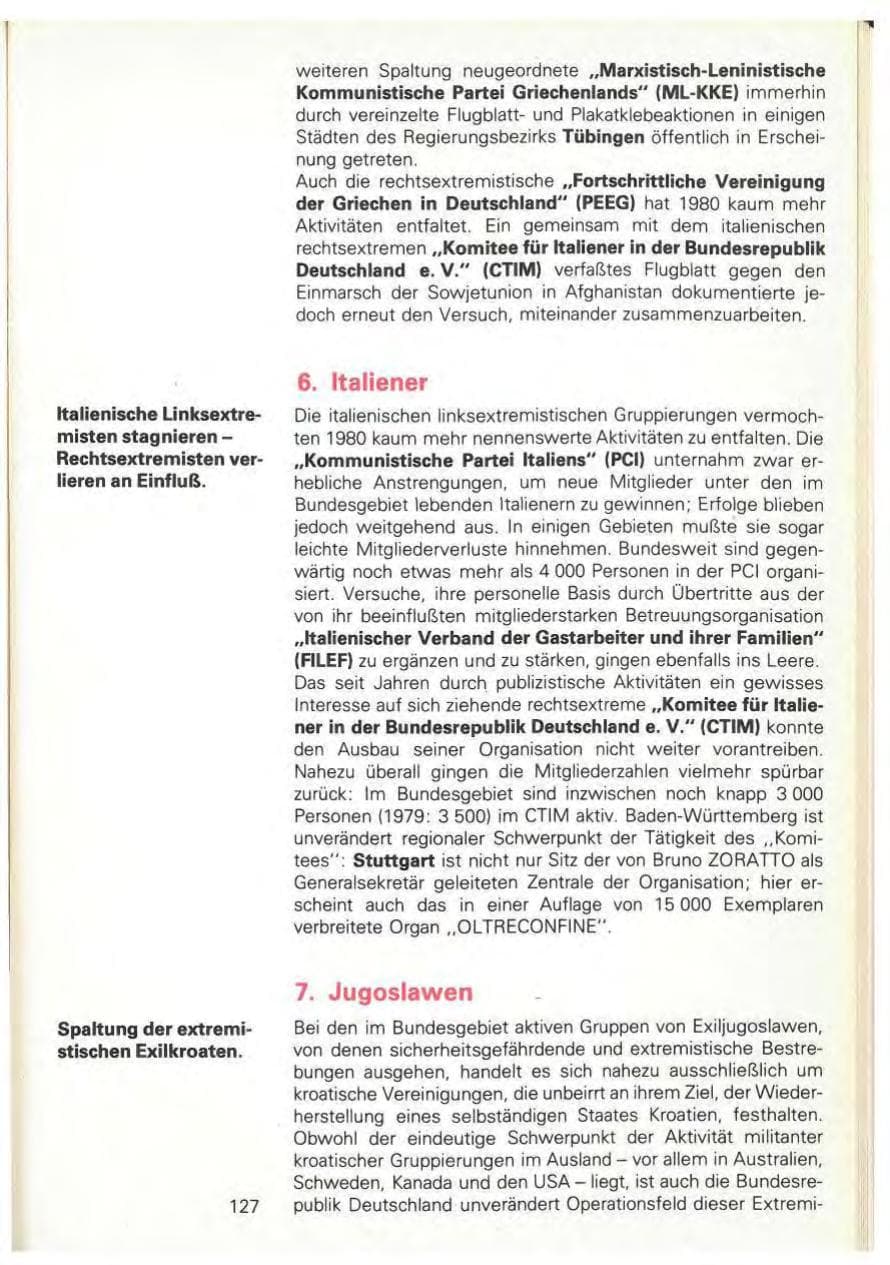 Seite 129 des Verfassungsschutzbericht 1980 Baden-Württemberg