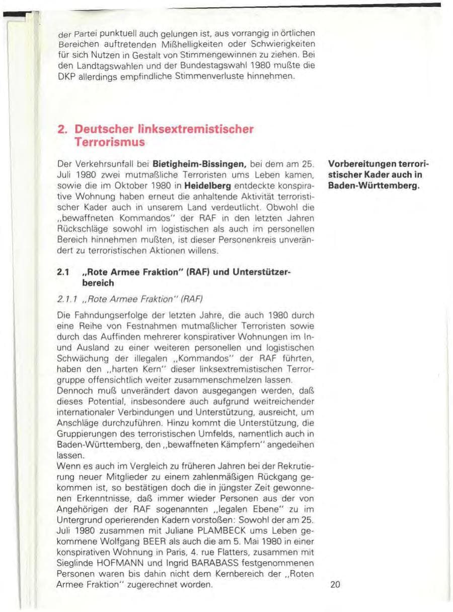 Seite 22 des Verfassungsschutzbericht 1980 Baden-Württemberg