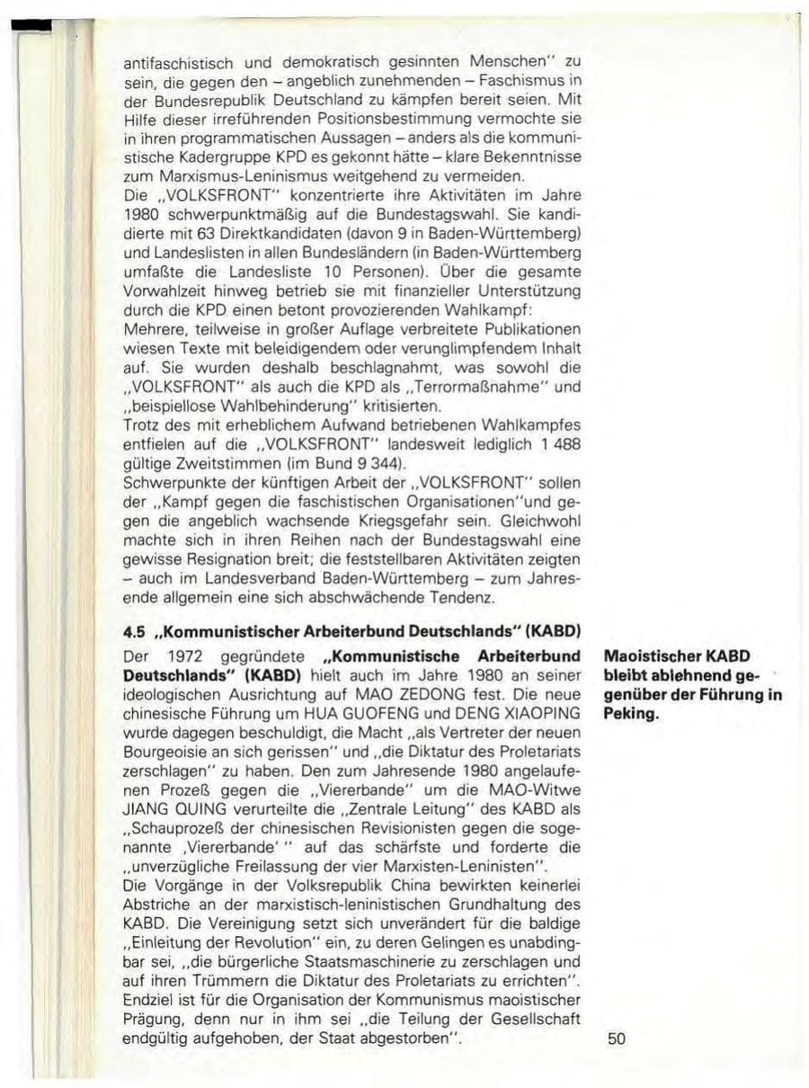 Seite 52 des Verfassungsschutzbericht 1980 Baden-Württemberg