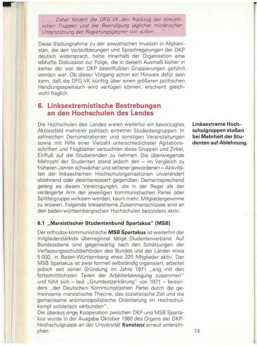 Seite 76 des Verfassungsschutzbericht 1980 Baden-Württemberg