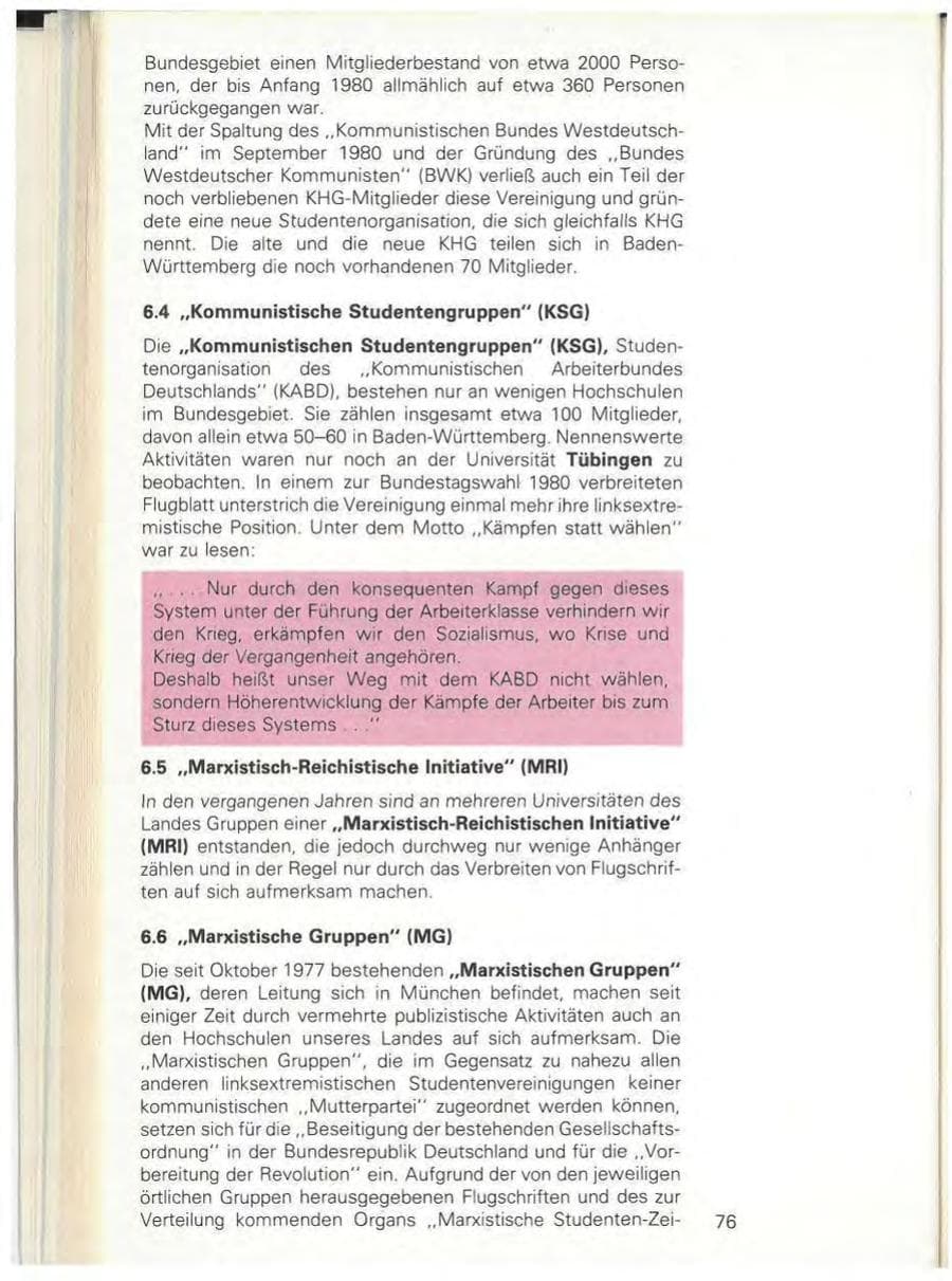 Seite 78 des Verfassungsschutzbericht 1980 Baden-Württemberg