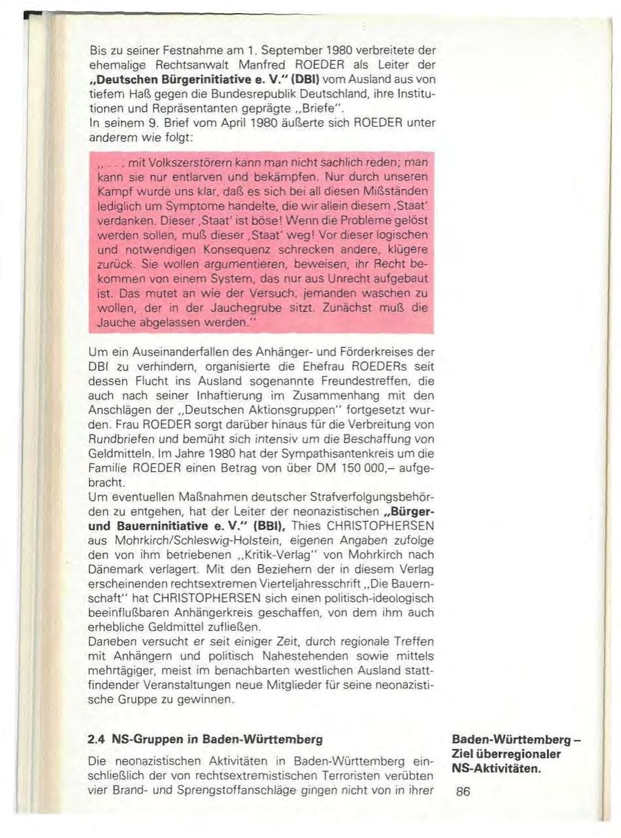 Seite 88 des Verfassungsschutzbericht 1980 Baden-Württemberg