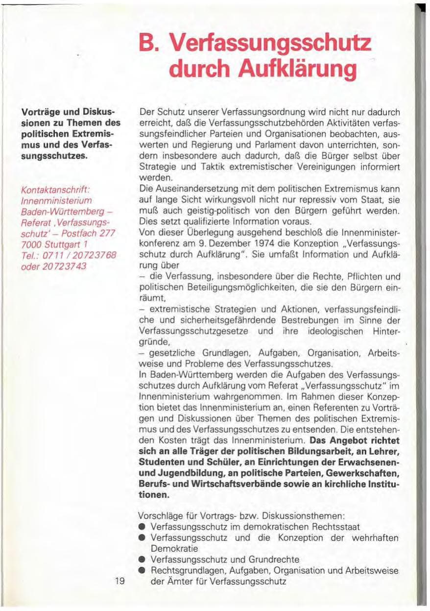 Seite 19 des Verfassungsschutzbericht 1981 Baden-Württemberg