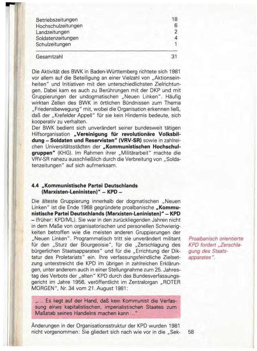 Seite 64 des Verfassungsschutzbericht 1981 Baden-Württemberg