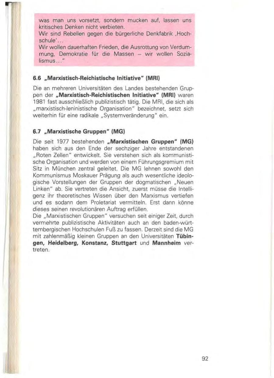 Seite 98 des Verfassungsschutzbericht 1981 Baden-Württemberg