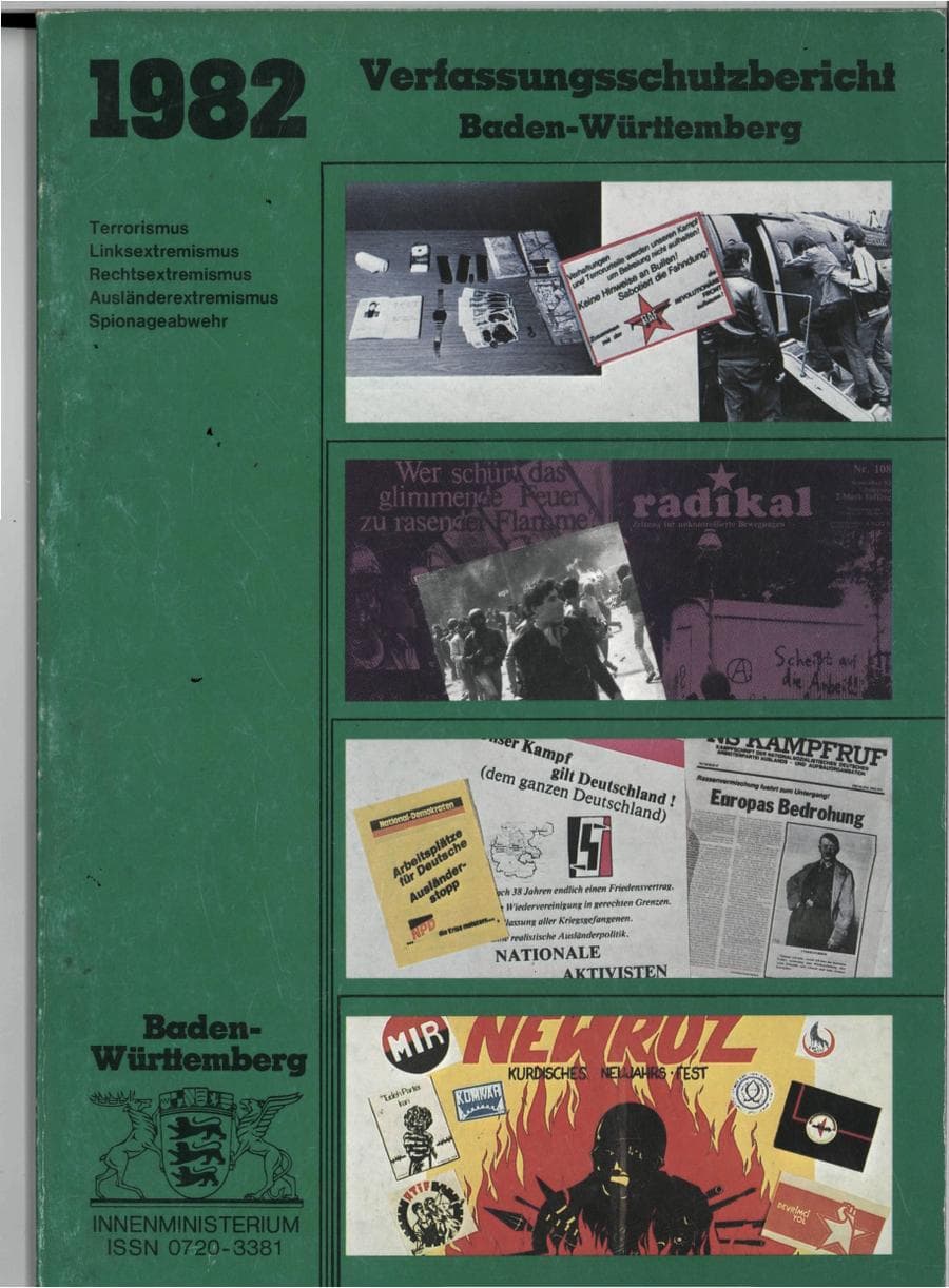 Seite 1 des Verfassungsschutzbericht 1982 Baden-Württemberg