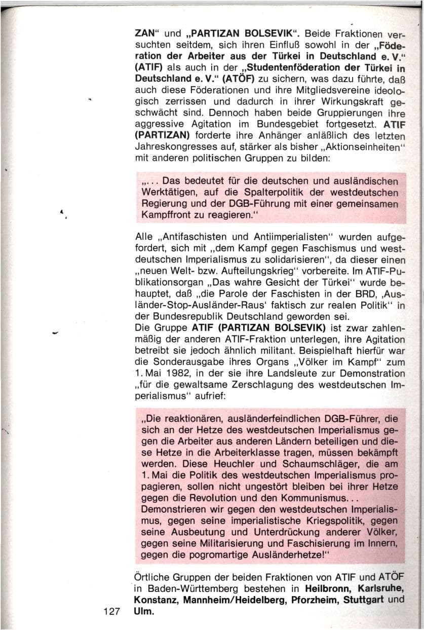 Seite 124 des Verfassungsschutzbericht 1982 Baden-Württemberg