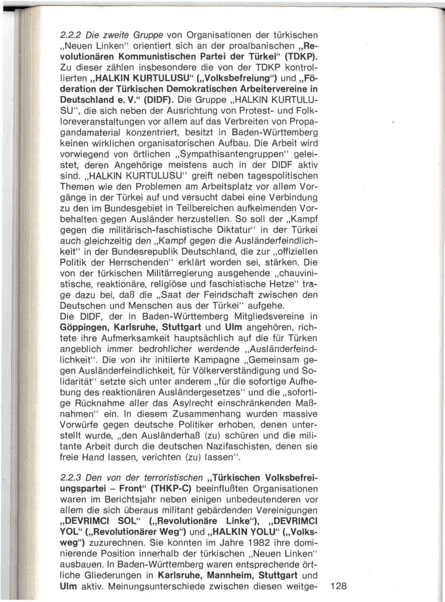 Seite 125 des Verfassungsschutzbericht 1982 Baden-Württemberg