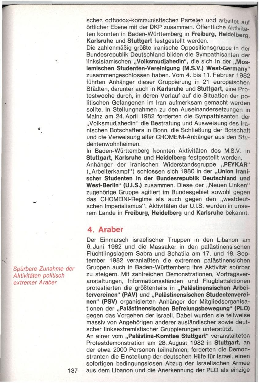 Seite 134 des Verfassungsschutzbericht 1982 Baden-Württemberg