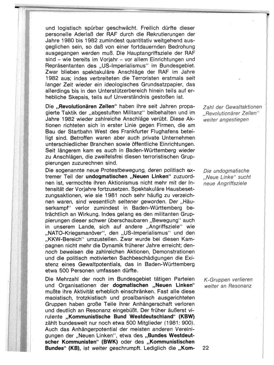 Seite 19 des Verfassungsschutzbericht 1982 Baden-Württemberg