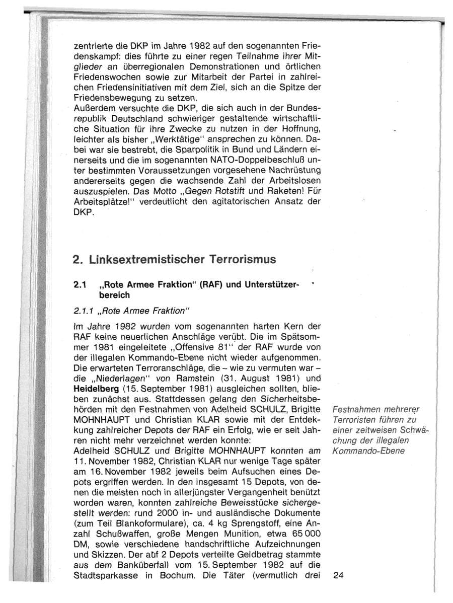 Seite 21 des Verfassungsschutzbericht 1982 Baden-Württemberg