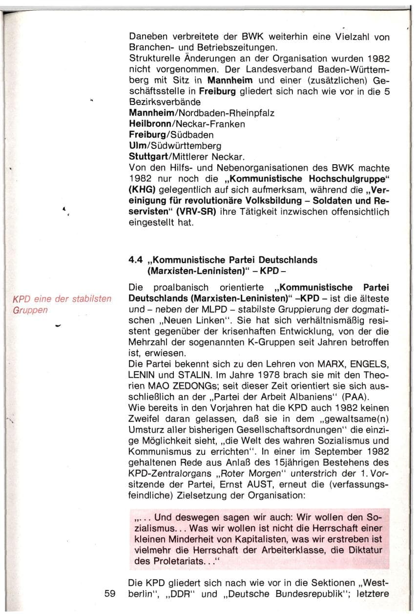 Seite 56 des Verfassungsschutzbericht 1982 Baden-Württemberg